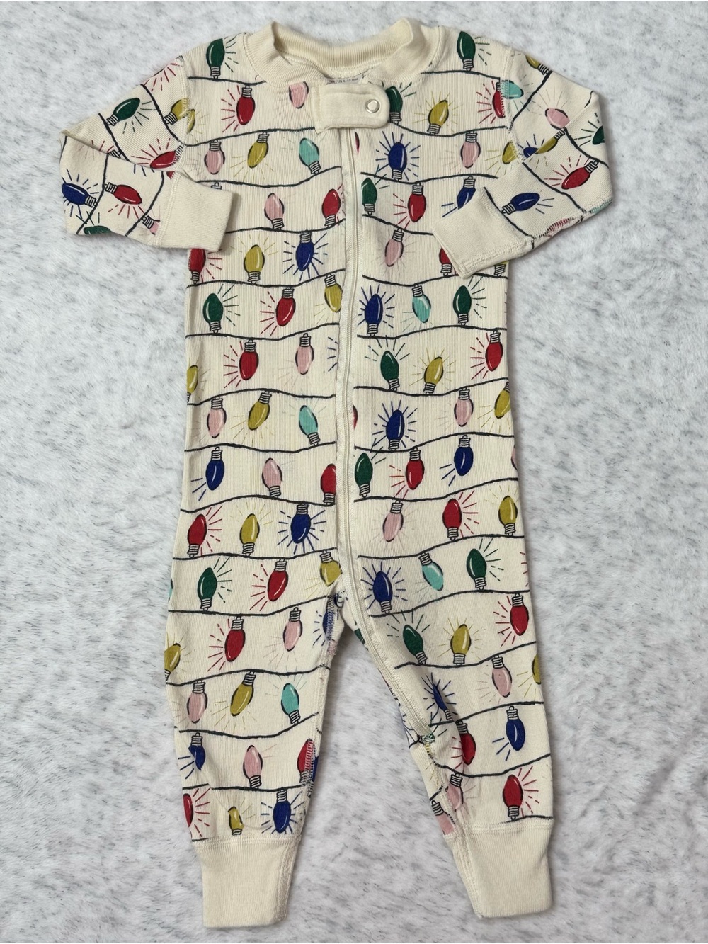 Hanna Andersson Christmas Lights Zip Sleeper 6-12M Baby Organic Cotton Holiday